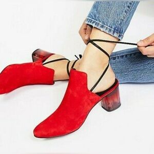 Free People Sparkler Ankle Wrap Mules Red Suede